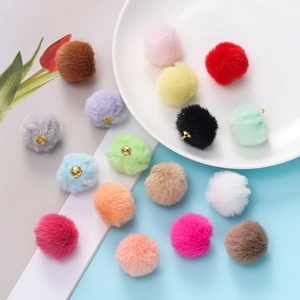 Faux Fur Pom Pom Charms Colorful Plush Ball Pendant With Gold Alloy Ring For DIY Earrings Keychain Jewelry Making