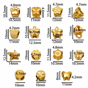 Size chart showing 15 styles of golden CCB spacer beads for DIY jewelry making
