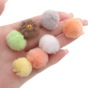 Colorful faux mink fur pom-pom pendants with metal screw fasteners for DIY jewelry making