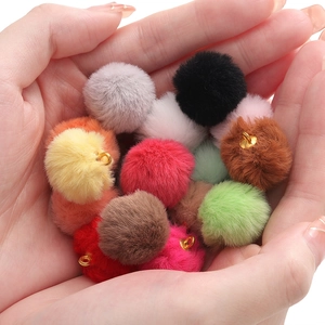 Colorful plush mink fur pom-pom charms with gold metal rings for DIY jewelry and keychains
