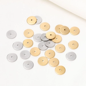 Flache runde Gold- und Silber-Edelstahl-Abstandshalter mit gebürsteter Textur für DIY-Schmuck