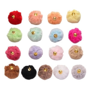 Set of 17 colorful faux mink fur pom pom charms with gold rings for DIY jewelry making