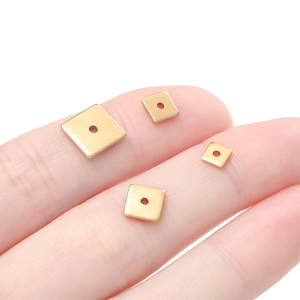 Golden square stainless steel spacer beads with center holes for DIY jewelry making