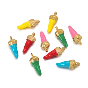 Colgantes de chile de esmalte de colores con tapas de corona doradas para joyería DIY