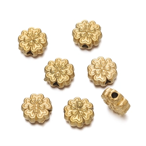 Golden stainless steel six-petal flower beads with large holes for DIY jewelry making