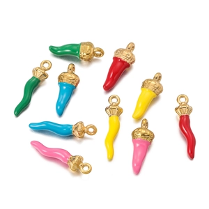 Colgantes de chile en acero inoxidable de colores con aros dorados para hacer bisutería DIY