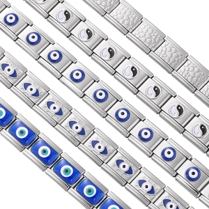 Bracelets à breloques italiens en acier inoxydable avec oeil protecteur et liens yin yang