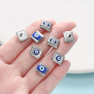 Maillons de bracelet italien en acier inoxydable avec motifs émail œil bleu et yin yang