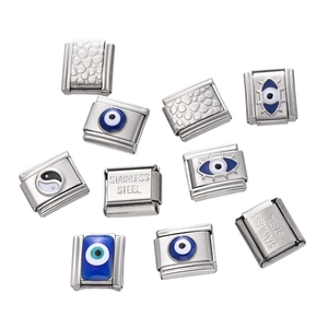 Charms italiens 9x10mm en acier inoxydable avec œil protecteur et motifs yin yang