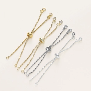 Cadena box ajustable con cuenta de silicona y dijes de circón redondos en oro y plata