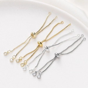 Detalle de cadena ajustable bañada en oro 18K con cuentas de circón para hacer joyería
