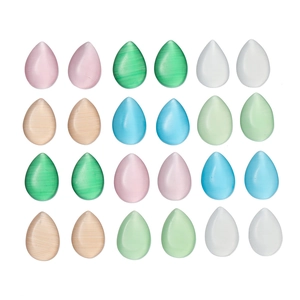 Detailed view of teardrop cat eye glass cabochons in various pastel colors for DIY jewelry