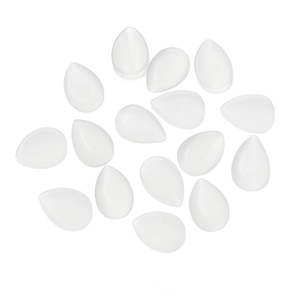 Macro detail of white drop-shaped cat eye glass cabochons with smooth matte finish