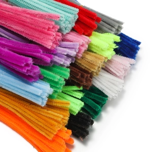 Close-up of colorful plush pipe cleaners for DIY crafts in various vibrant assorted colors