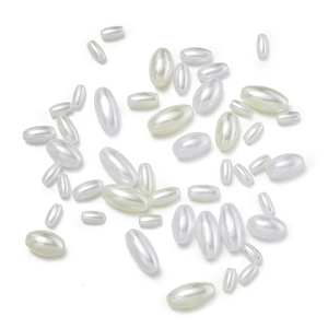 Detailed view of oval ABS faux pearl beads for DIY jewelry and clothing accessories