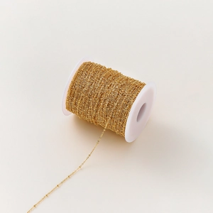 Detail of 1.8mm gold-plated satellite chain bead roll for DIY jewelry making