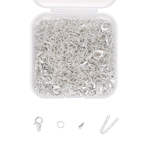 Set accessori gioielli fai-da-te argento con chiusure e anelli in scatola trasparente