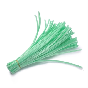 Close-up of light green fuzzy pipe cleaners for DIY crafts and handmade bouquets