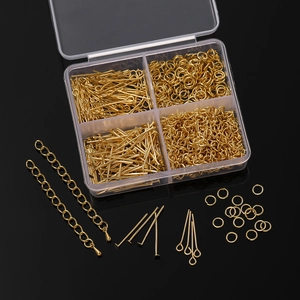 Kit de joyería DIY con alfileres de ojo, alfileres en T y anillas en caja de 4 rejillas