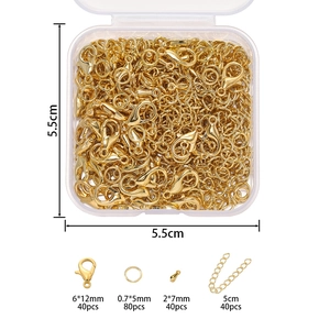 Kit creazione gioielli DIY con chiusure a moschettone dorate e anelli in scatola chiara