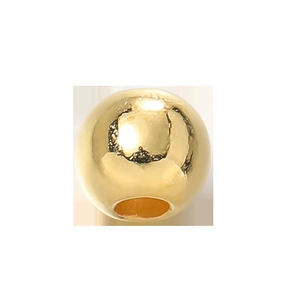 Dettaglio macro di una singola perla rotonda CCB dorata lucida con foro grande per gioielli DIY