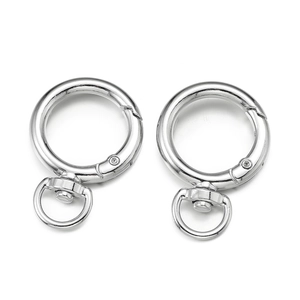 Polished silver zinc alloy spring O-ring with a swivel clasp for DIY bag and keychain hooks