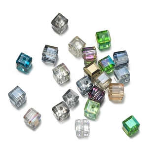 Detailed view of multi-colored 6mm faceted cube crystal glass beads for DIY jewelry making