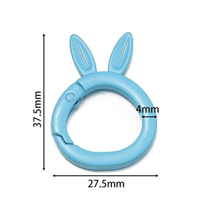 Light blue rabbit-shaped spring ring clasp showing detailed dimensions 37.5x27.5mm