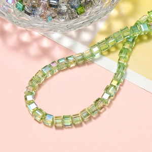 6mm aurora green faceted glass cube beads for DIY jewelry making crystal accessories