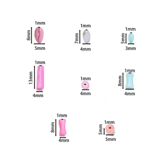 Detailed size chart for colorful shell beads in teardrop and oval shapes for DIY jewelry