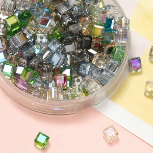 6mm faceted cube glass beads for DIY jewelry making in various iridescent colors