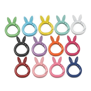 Assorted colorful bunny ear metal spring rings for DIY keychains and bag accessories