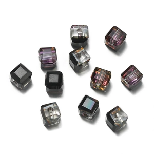 Macro shot of 6mm iridescent faceted glass cube beads for DIY jewelry making