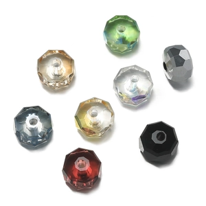 Detailed view of faceted crystal wheel beads in multiple colors for DIY jewelry