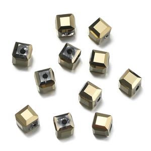 Close-up of 6mm faceted crystal cube beads with precision cut and clear center hole