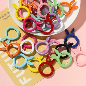 Alloy Painted Rabbit Ear Spring Buckle Colorful Open O Ring For DIY Doll Bag Keychain Jewelry Making Accessory
