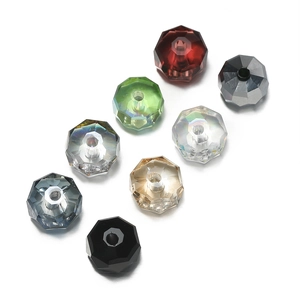 Macro shot of faceted crystal wheel beads in eight colors for DIY jewelry making