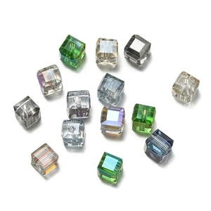 Detailed macro view of 6mm transparent cube glass beads for DIY jewelry making