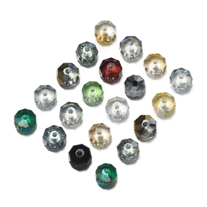 Macro view of multi-colored faceted glass crystal rondelle beads for DIY jewelry making