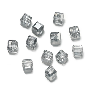 Macro shot of 6mm faceted clear glass square sugar beads for DIY jewelry making