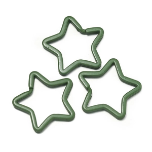 Three green star-shaped metal keyrings with painted finish for DIY bag accessories