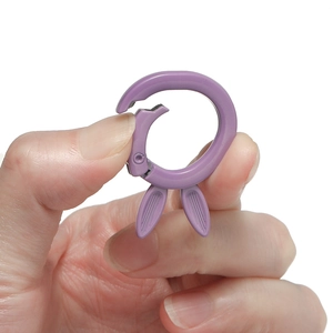 Purple rabbit ear shaped alloy spring ring hook for DIY keychain and bag accessories