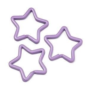 Three light purple star-shaped metal keychains with smooth lacquered finish for DIY bags
