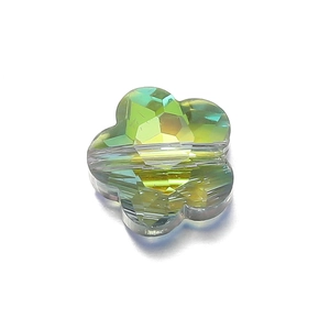 Macro de cuenta de flor de vidrio facetado con degradado AB amarillo-verde para joyería