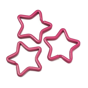 Three deep pink star-shaped metal keyrings for DIY bag charms and craft accessories