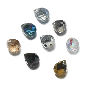 Macro shot of 6x7mm faceted crystal teardrop beads for DIY jewelry making in various colors