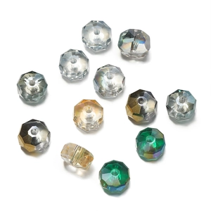 Macro detail of faceted crystal rondelle beads in various colors for DIY jewelry making