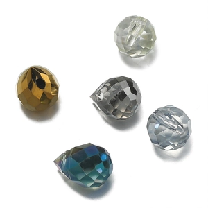 Macro view of multi-color faceted glass teardrop beads for DIY jewelry making