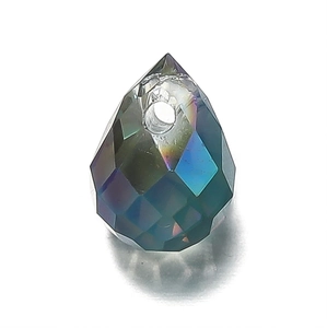 Macro view of 6x7mm faceted teardrop glass crystal bead with rainbow AB coating