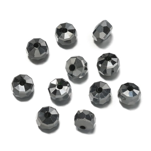 Detailed view of black multifaceted rondelle glass crystal beads for jewelry making